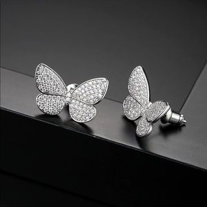 Gorgeous 14K White Gold Plated Butterfly Earrings